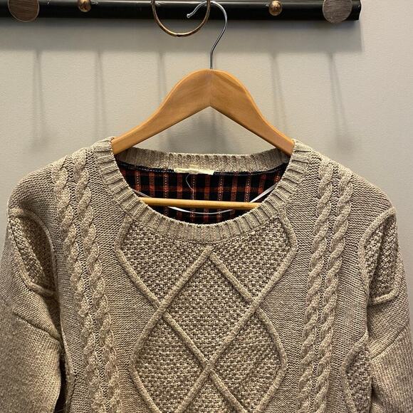 Mystree Anthropologie Textured Cable Knit Beige Sweater | S, Angora Blend, Plaid - Picture 4 of 7